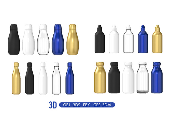 Set of 20 bottles. 3D models. in Objects - product preview 1