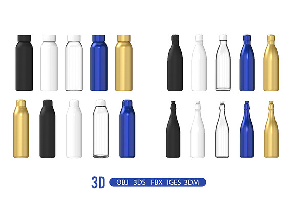 Set of 20 bottles. 3D models. in Objects - product preview 2