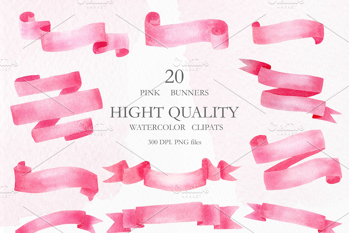 Watercolor Banners Clipart Set in Illustrations - product preview 8