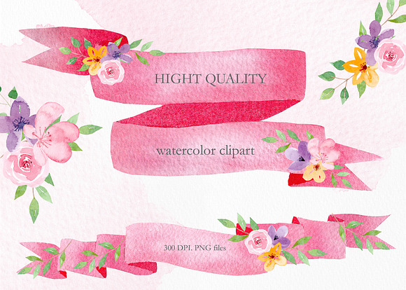 Watercolor Banners Clipart Set in Illustrations - product preview 3