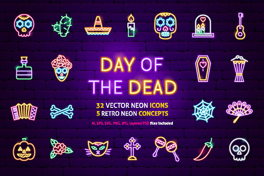 Day of the Dead Neon in Icons - product preview 8