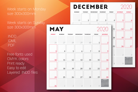 Monthly Planner 2020 in Stationery Templates - product preview 3