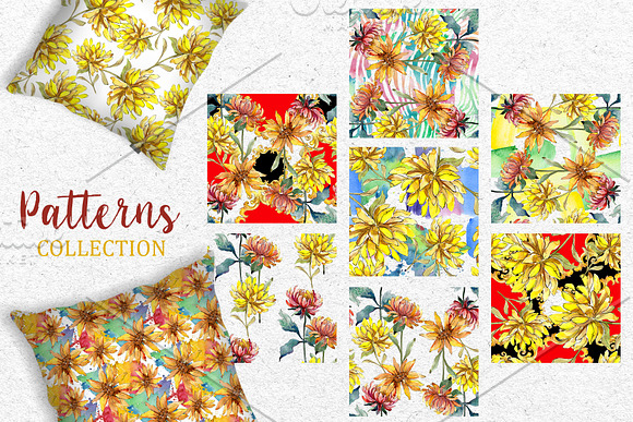 Yellow Watercolor Asters PNG set in Illustrations - product preview 3