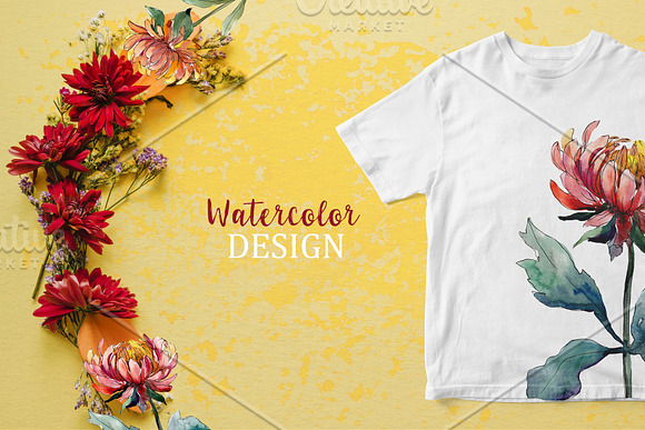 Yellow Watercolor Asters PNG set in Illustrations - product preview 4