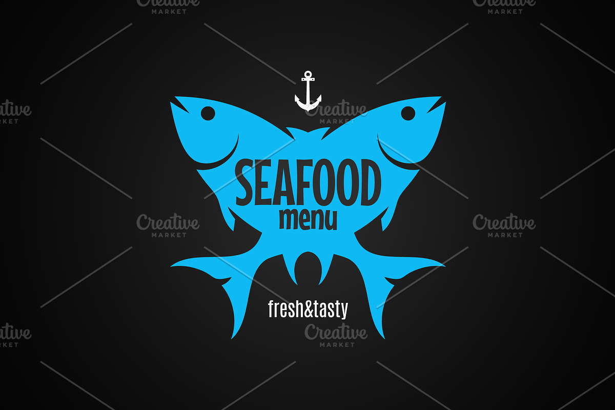 Fish logo. seafood menu on black. in Objects - product preview 8