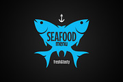 Fish logo. seafood menu on black.