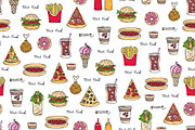 Hand drawn pattern with fast food