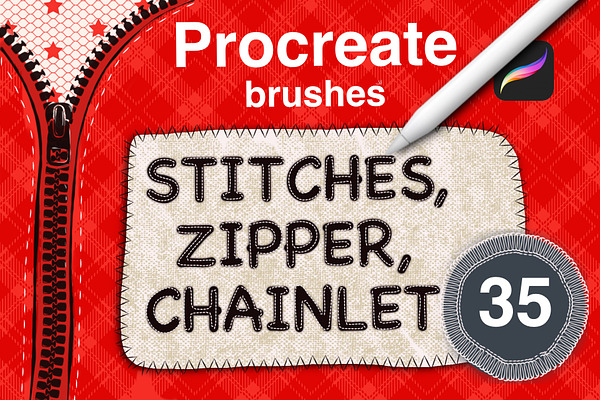 Sewing stitches set. Procreate brush