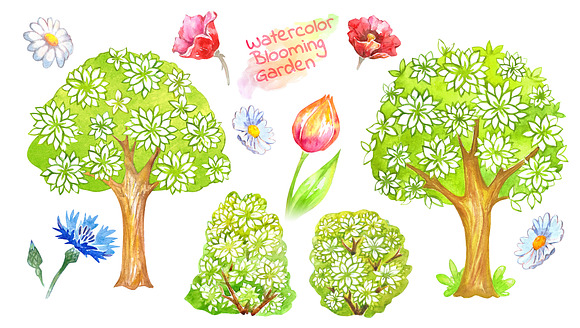 Blooming Garden. Watercolor clipart in Illustrations - product preview 2