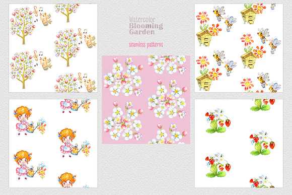 Blooming Garden. Watercolor clipart in Illustrations - product preview 4