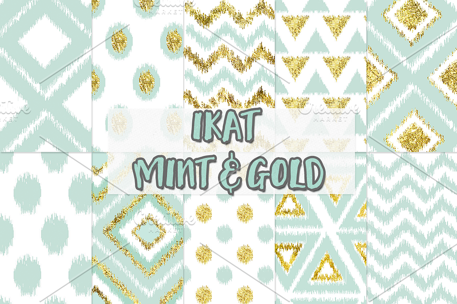 ikat mint and gold digital paper