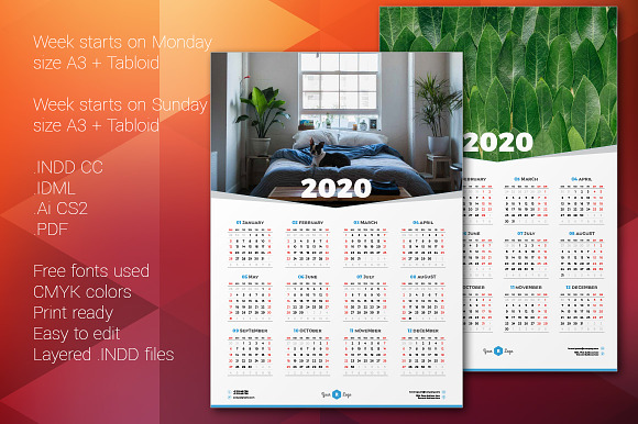 Calendar Poster 2020 in Stationery Templates - product preview 3