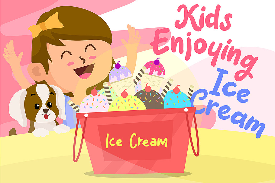 Girl Ice Cream - Vector Illustration in Illustrations - product preview 8