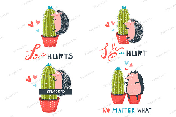Hedgehog and Cactus Couple in Love