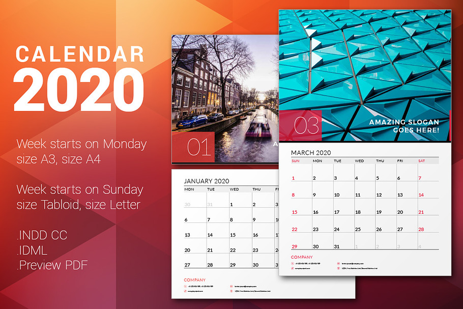 Wall Calendar 2020 in Stationery Templates - product preview 8