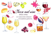 Cheese and wine watercolor