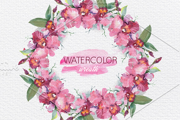 Branch of pink orchids Watercolor in Illustrations - product preview 6