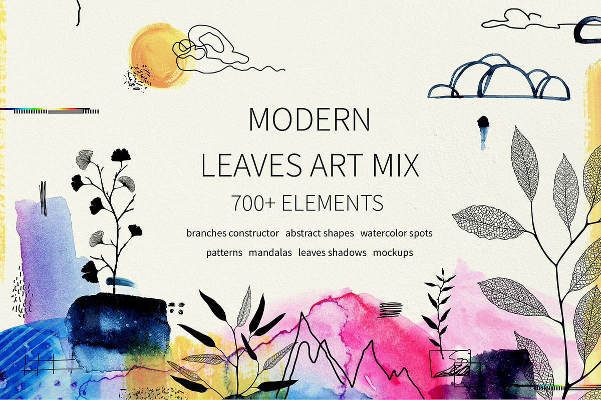 Modern graphic elements. Art leaves in Objects - product preview 8