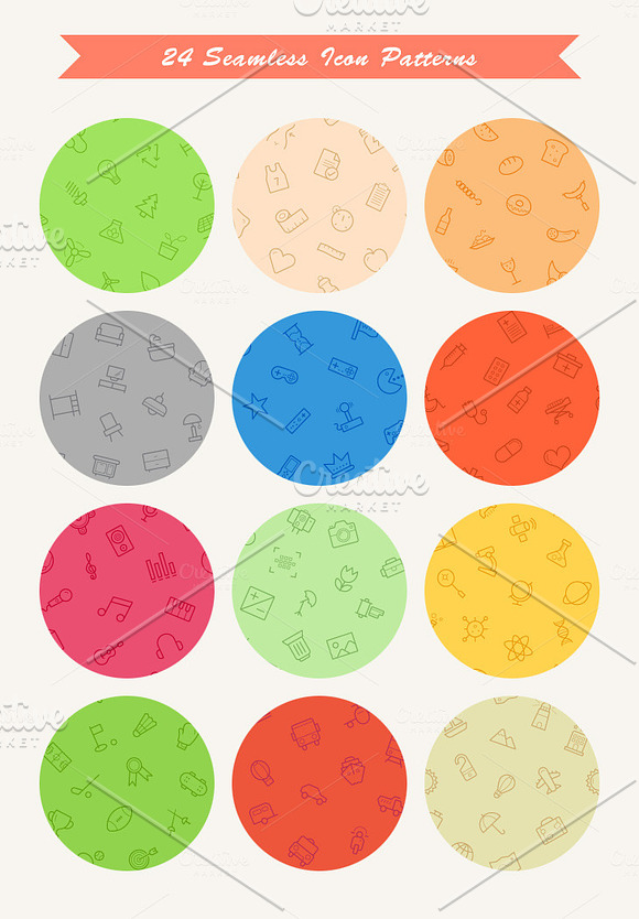 24 Seamless Vector Icon Patterns in Patterns - product preview 2