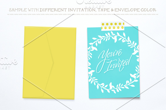 Invitation Mockup w/ Tape & Envelope in Print Mockups - product preview 2
