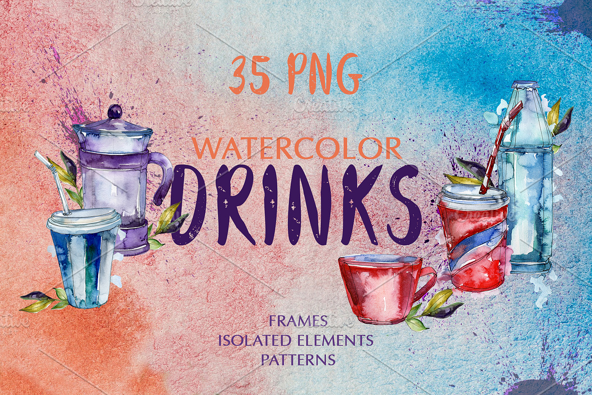 Watercolor Drinks. PNG set in Illustrations - product preview 8