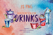 Watercolor Drinks. PNG set