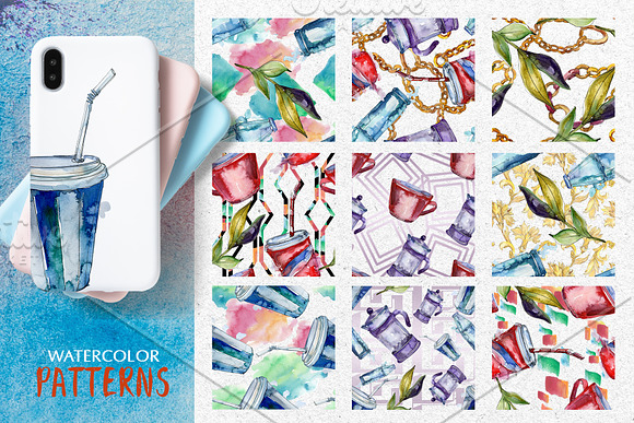 Watercolor Drinks. PNG set in Illustrations - product preview 2