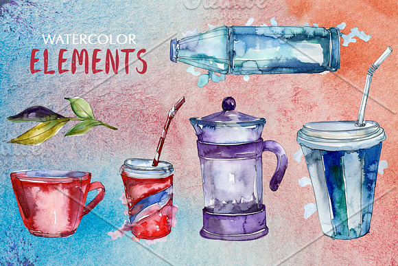 Watercolor Drinks. PNG set in Illustrations - product preview 6
