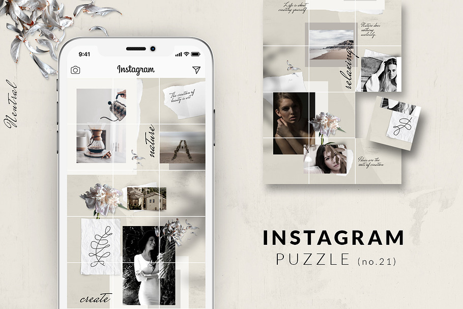 Instagram PUZZLE template - Neutral in Instagram Templates - product preview 8