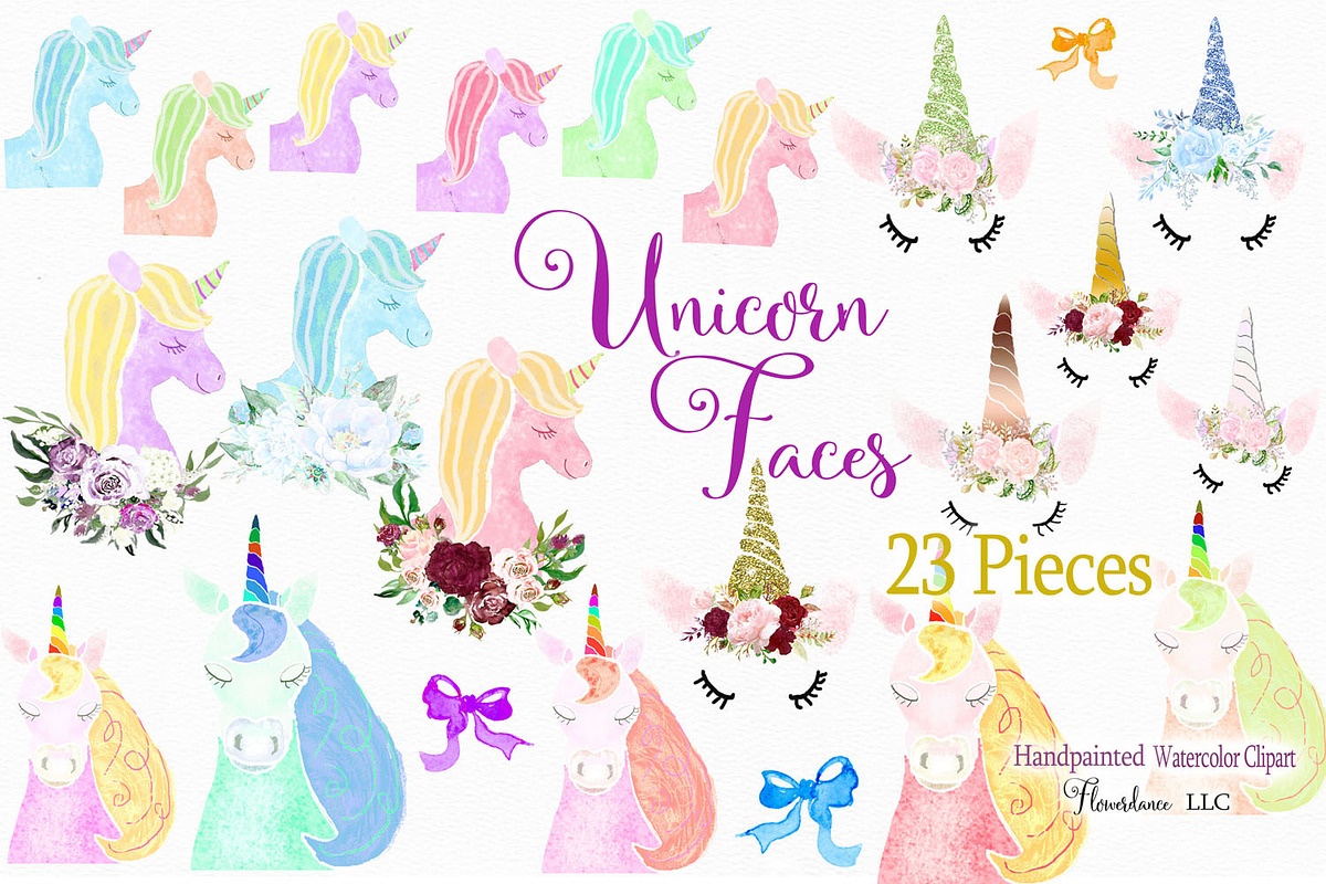 Unicorn Faces with Glitter Horns in Illustrations - product preview 8