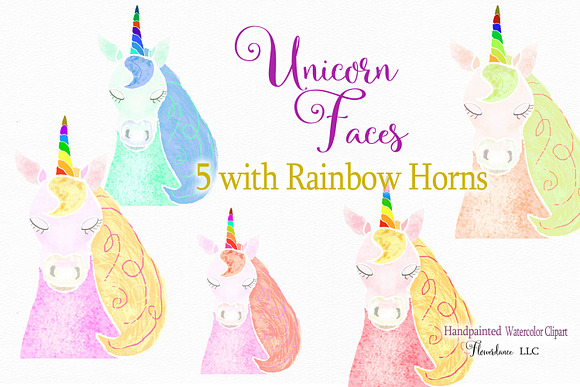 Unicorn Faces with Glitter Horns in Illustrations - product preview 2