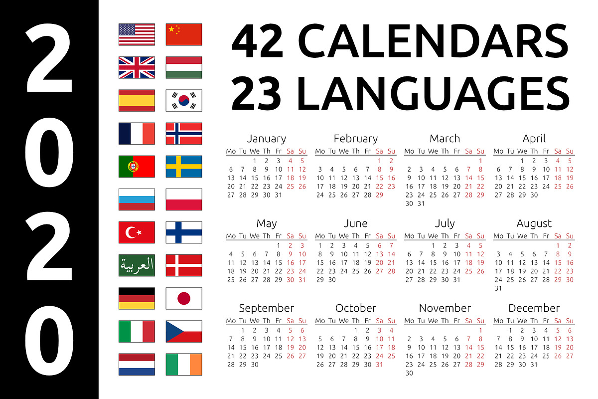 2020: multilingual calendars bundle in Stationery Templates - product preview 8