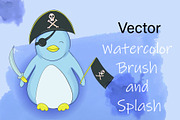 Vector watercolor brush and splash