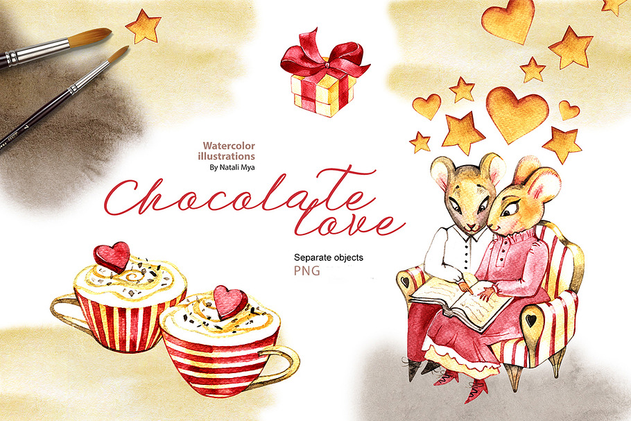 Watercolor cliparts. Chocolate love. in Illustrations - product preview 8