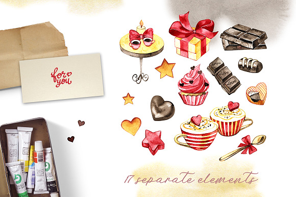 Watercolor cliparts. Chocolate love. in Illustrations - product preview 1
