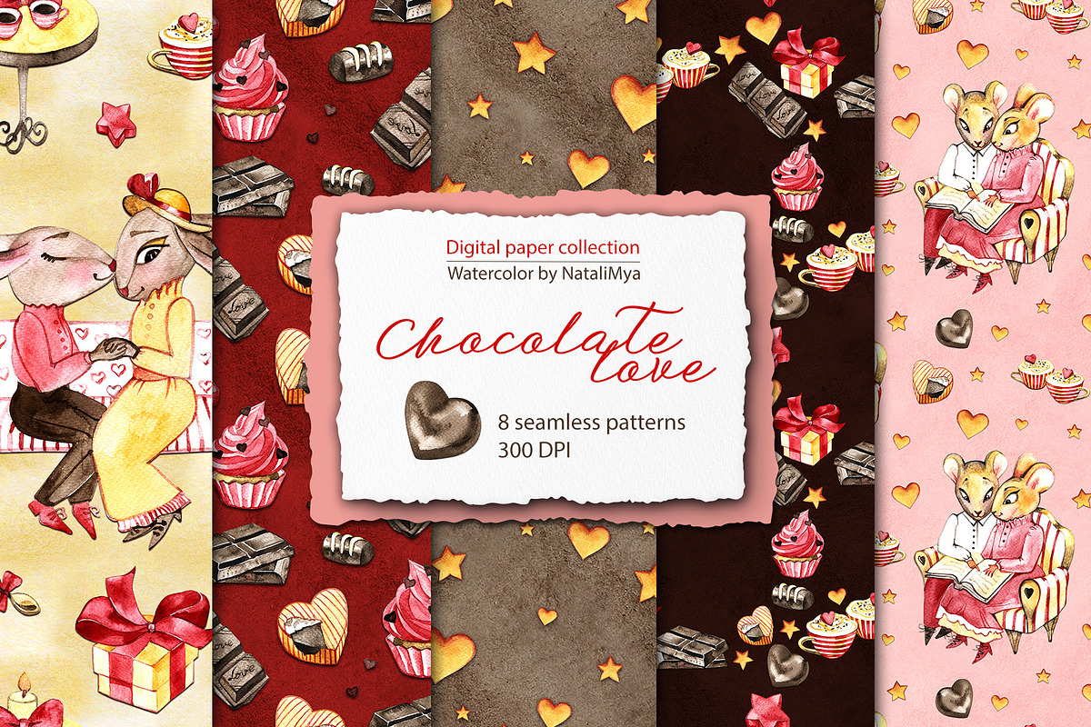 Watercolor Chocolate digital paper. in Patterns - product preview 8