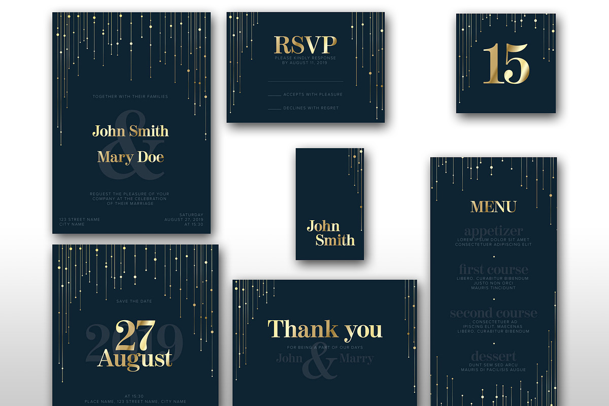 Wedding suite golden decorations in Invitation Templates - product preview 8
