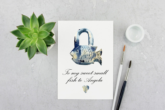Watercolor vintage locks in Objects - product preview 2