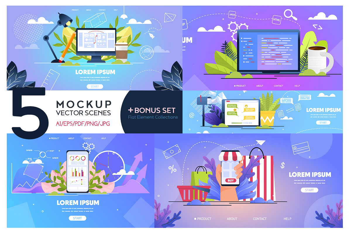 Mockup Vector Scenes in Landing Page Templates - product preview 8