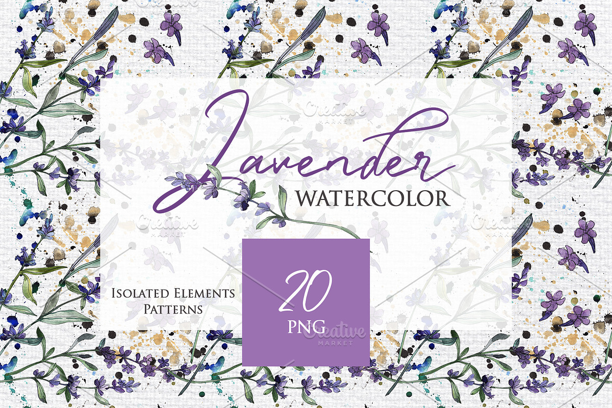 Watercolor  Lavender PNG collection in Illustrations - product preview 8