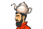 Man with kettle teapot hat color