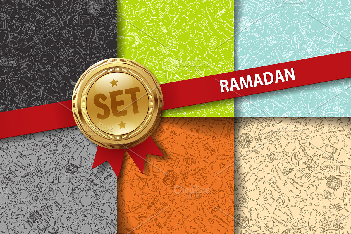 Set of doodle Ramadan backgrounds in Textures - product preview 8