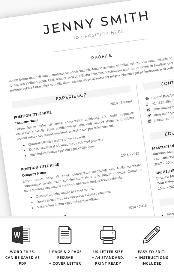 Resume Template Word Modern Clean CV in Resume Templates - product preview 1