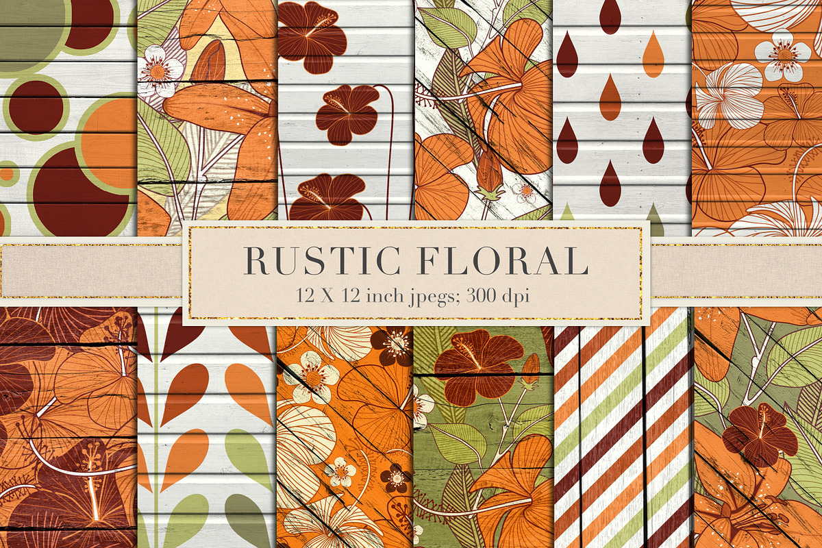 Retro floral wood backgrounds in Patterns - product preview 8
