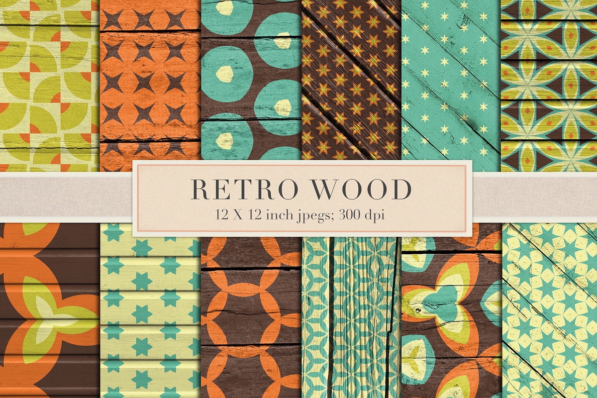 Retro wood patterns in Patterns - product preview 8