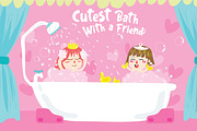 Girls Bath - Vector Illustration