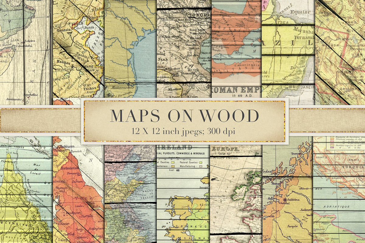 Vintage maps on wood in Patterns - product preview 8