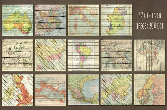 Vintage maps on wood in Patterns - product preview 1