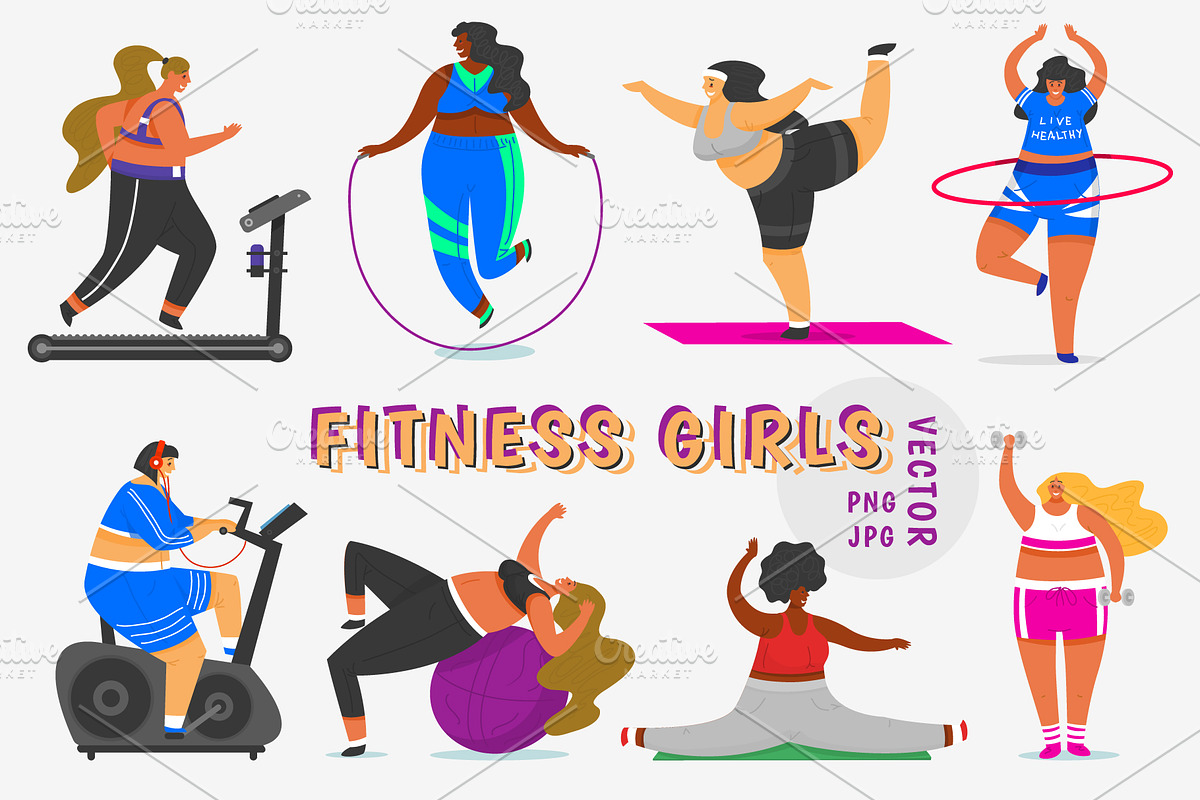 Fitness girls. Cute sport female. in Illustrations - product preview 8