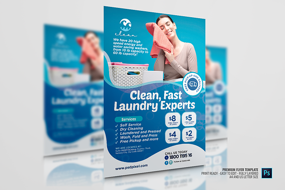 Laundry Expert Services Flyer in Flyer Templates - product preview 2